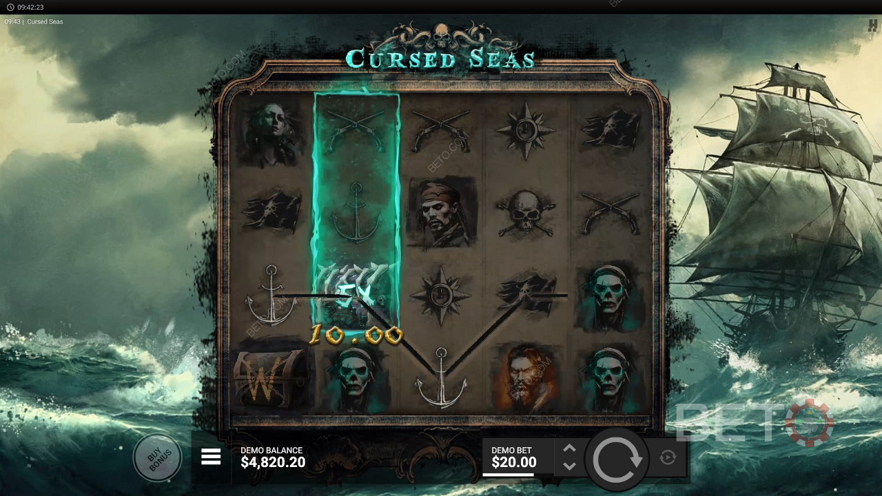 Võida 12,500 Sinu panus Cursed Seas Video Slot
