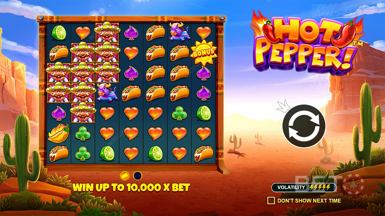 Hot Pepper mänguautomaadis ootab sind maksimaalne võit 10,000x sinu panusest.