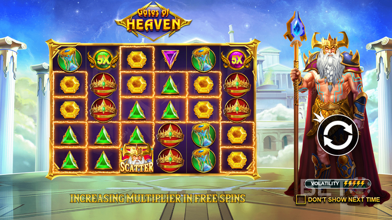 Scatter-võitude mehhanism annab kindlaid väljamakseid Gates of Heaven mänguautomaadis.
