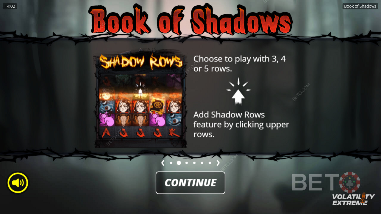 Ava kõik 5 rida või mängi Book of Shadows mänguautomaadis ainult 3 reaga.