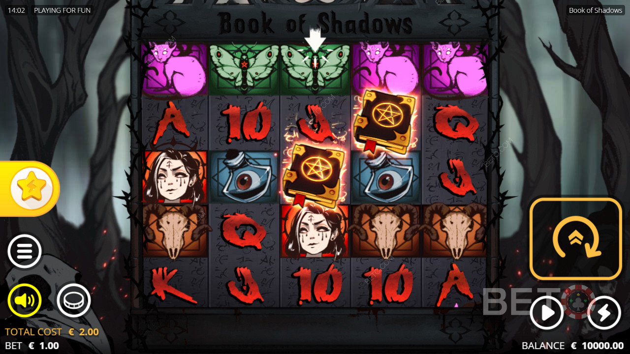Võta kasutusele kõik viis rida Book of Shadows online slotis, et saada veelgi suuremaid võite.