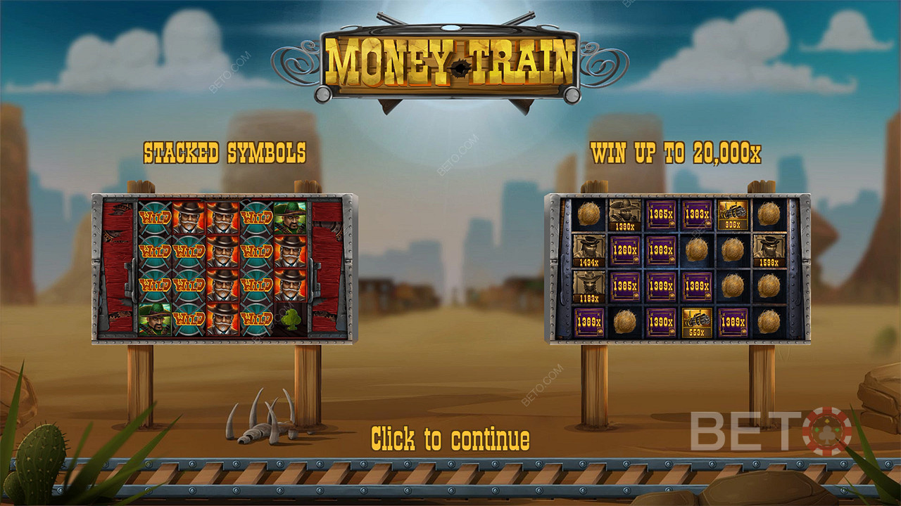 Lõbutsege jahtides maksimaalset võitu 20,000x teie panusest Money Train online slotis.