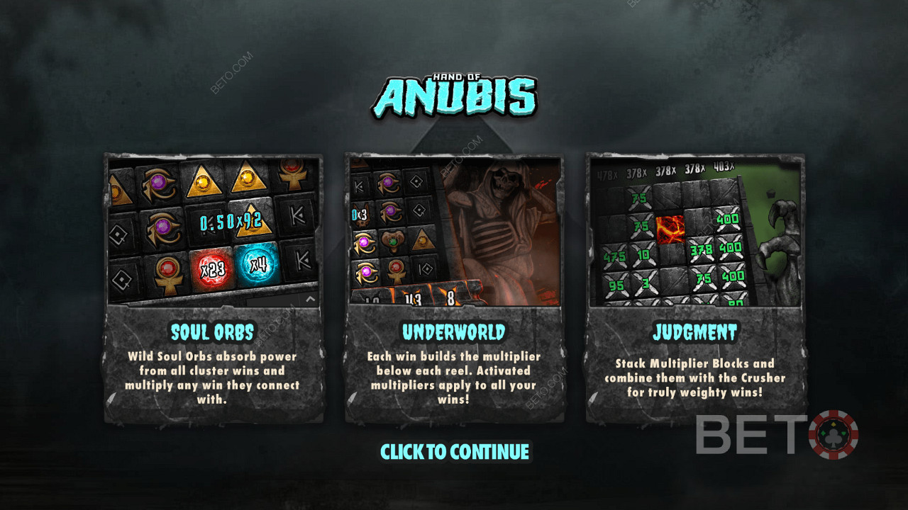 Nautige 3 silmapaistvat funktsiooni Anubise käe online-mänguautomaadis slotis