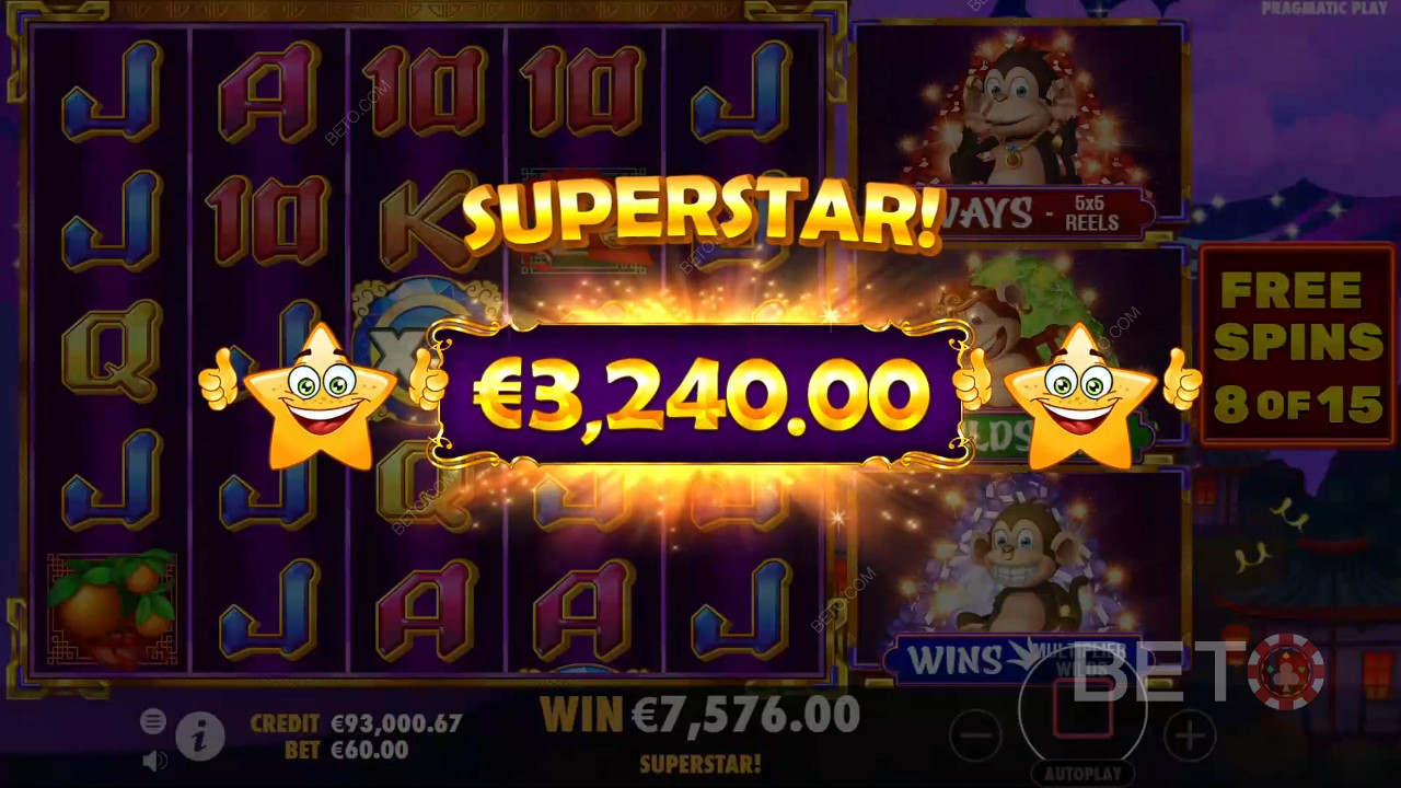 Võida 12,077x Sinu panus 3 Dancing Monkeys Online Slot