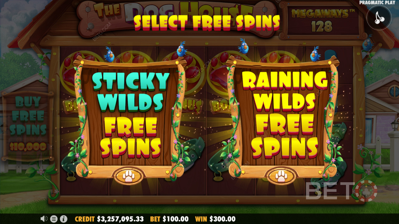 Saadaval on kaks tasuta keerutuste režiimi - Sticky Wilds Free Spins või Raining Wilds Free Spins funktsioon.