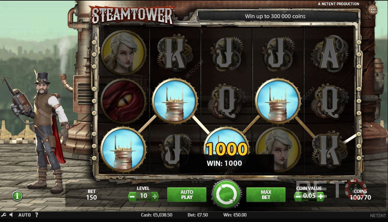 Vastavad sümbolid Steam Tower mänguautomaadis