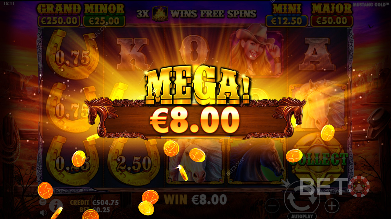 Mega Win mänguautomaadis Mustang Gold