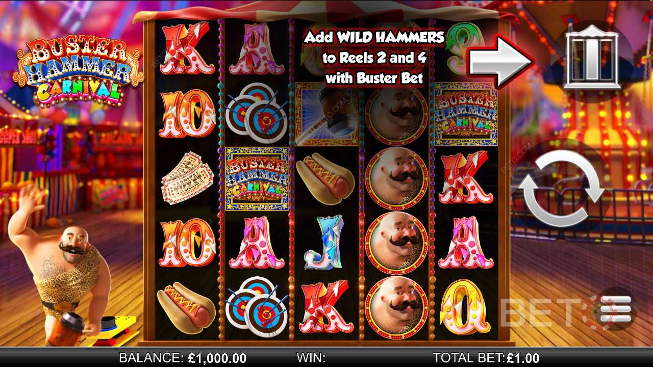 Buster Hammer Carnival - kogeda Mighty Free Spins ja Gold Wild Hammer funktsioon - slot alates Reel Play