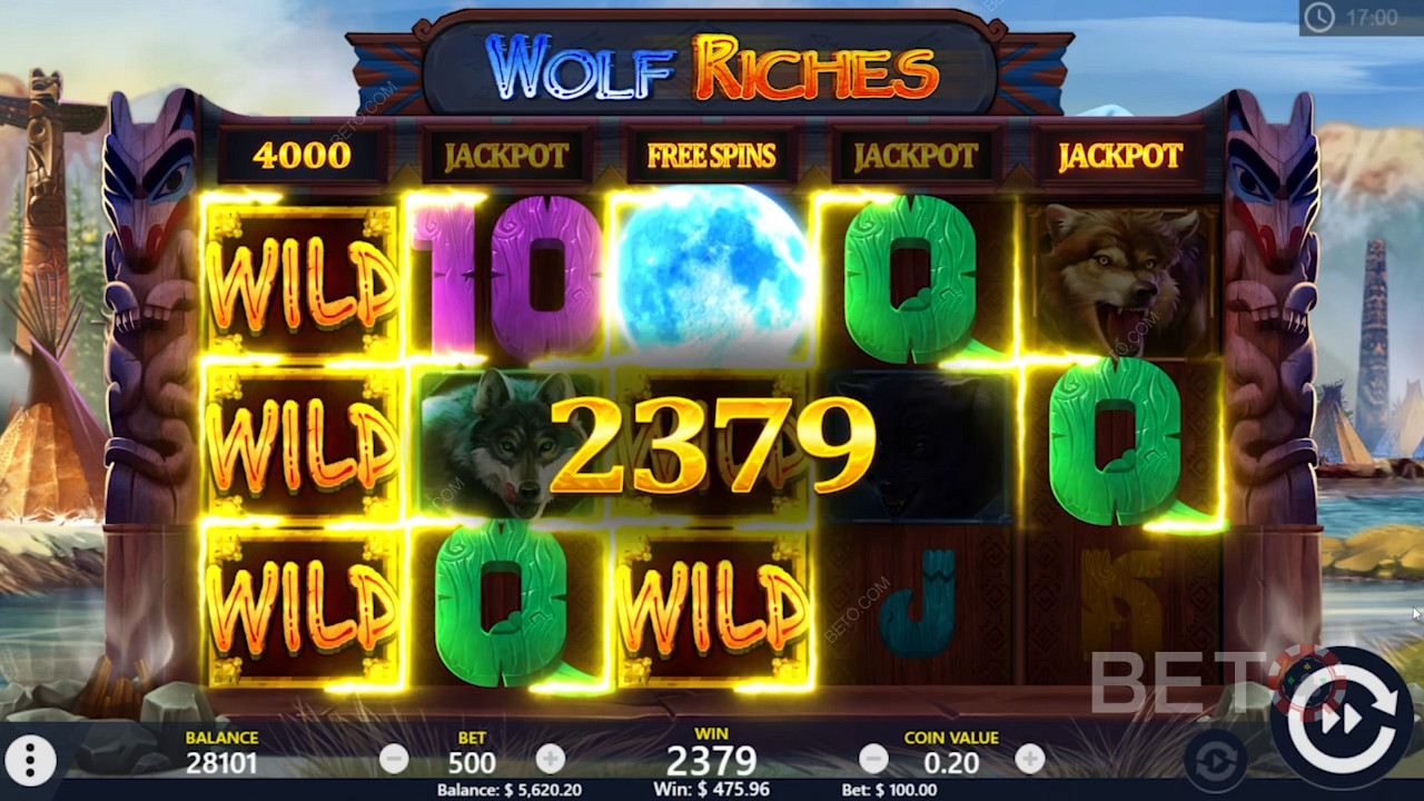 Tasuta keerutused ja Wild võit Wolf Riches online slotis