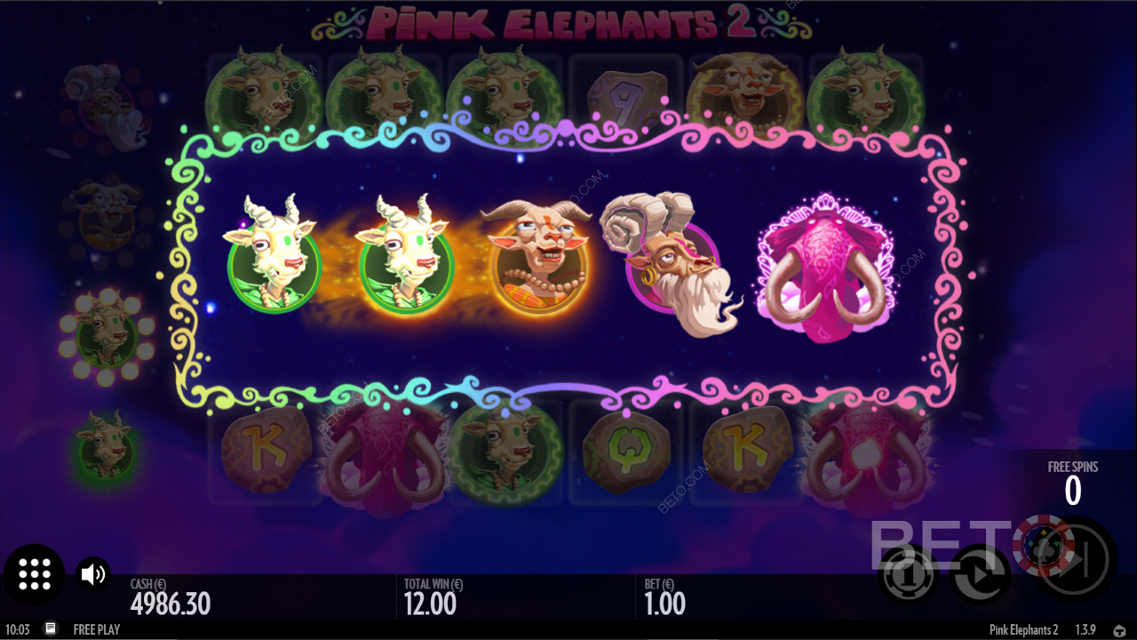 Lahedad sümbolid, mis suurendavad boonust Pink Elephants 2