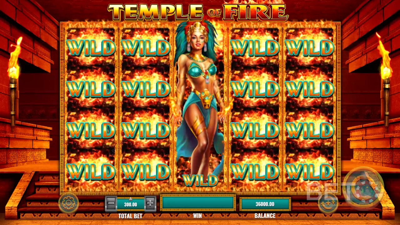 Wildide torm käivitab tasuta keerutused koos kauni asteekide jumalannaga - Temple of Fire