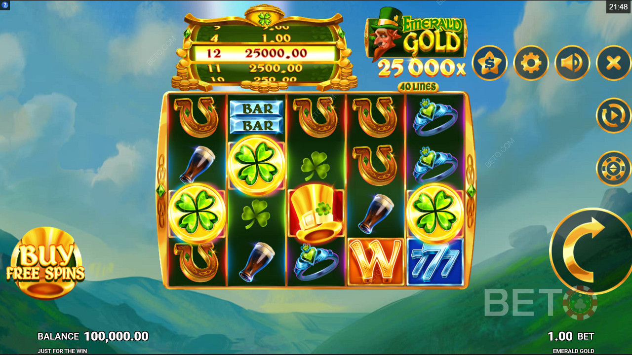 Osta tasuta keerutusi Emerald Gold online mänguautomaadis Just For The Win poolt