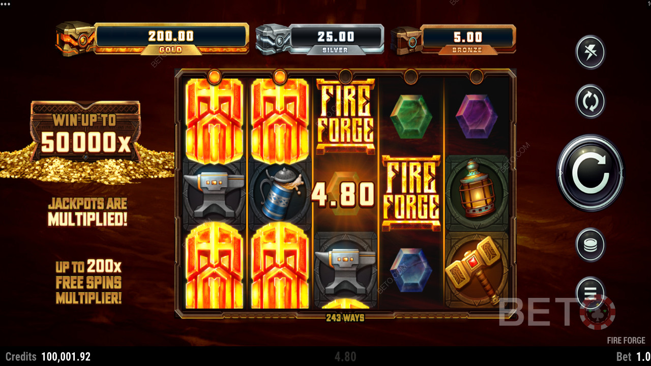 Fire Forge slot, mille maksimaalne võit on 50,000x sinu panusest
