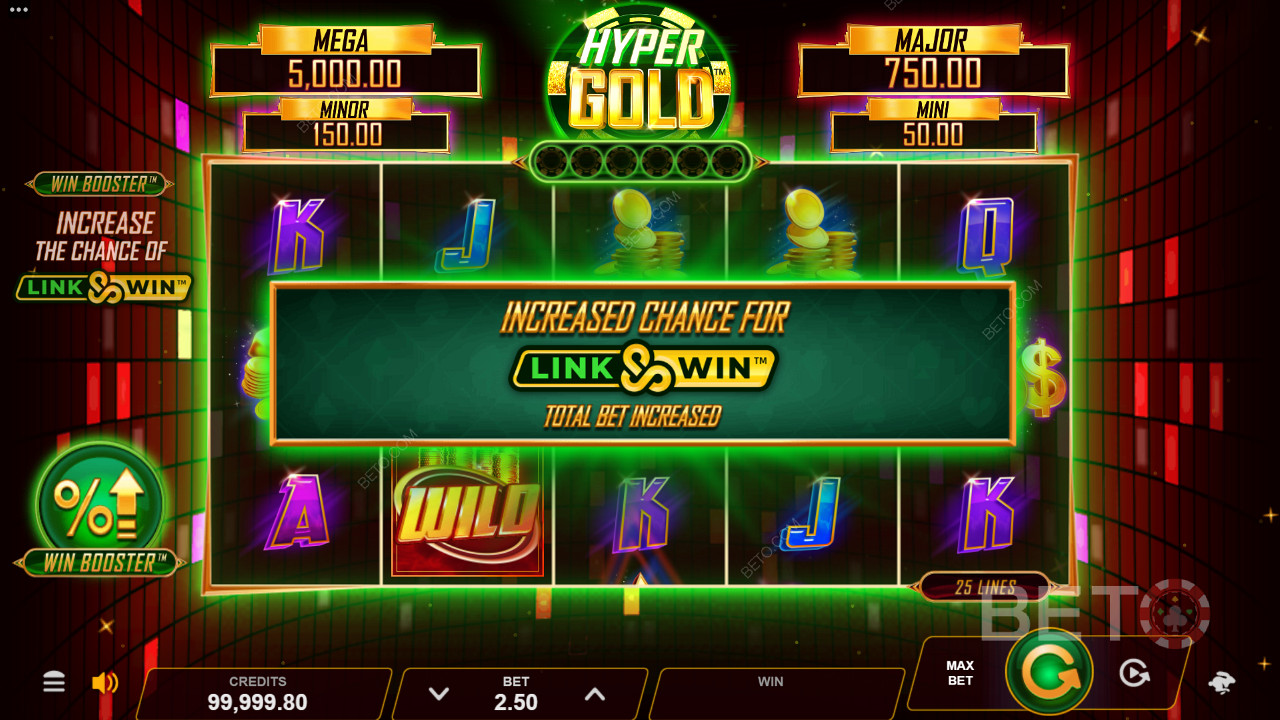 Hyper Gold pakub Win Booster ja Link & Win Bonus funktsioone, mis panevad sind põnevaks.