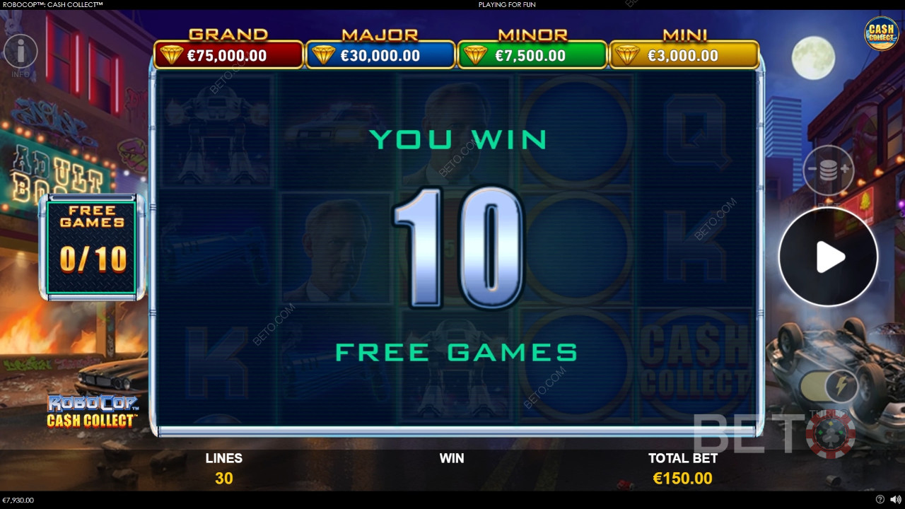 Boonusfunktsioonid selgitavad RoboCop: Cash Collect poolt Playtech