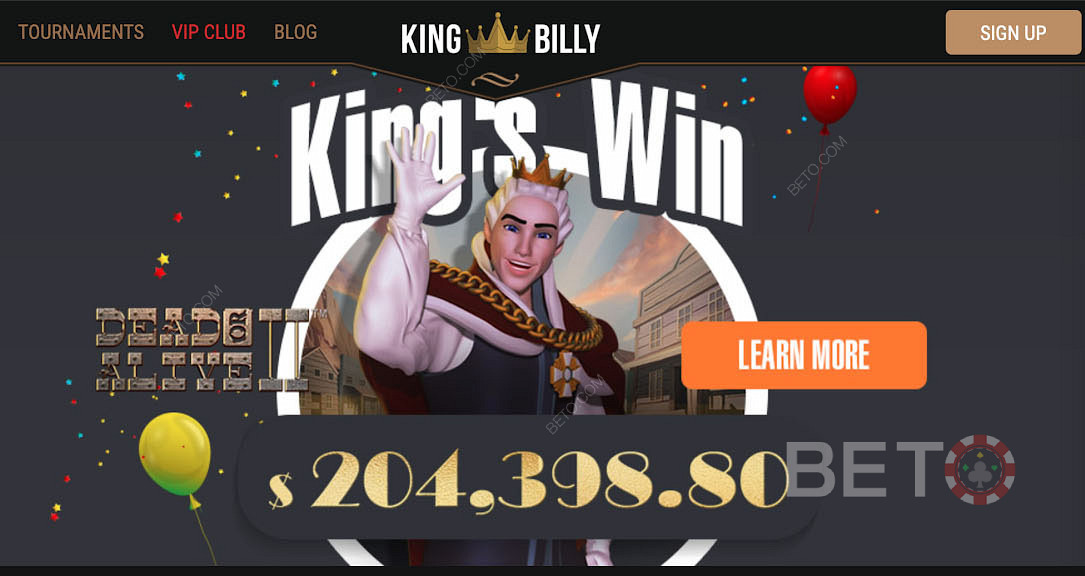 Saada tohutuid võite, mängides populaarseid mänguautomaate aadressil King Billy Casino