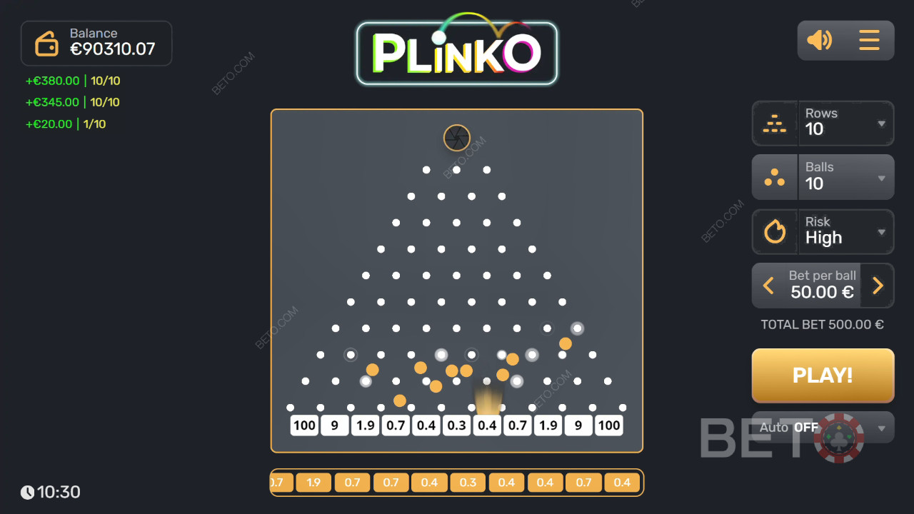Võida 3,200x Sinu panus Plinko Slot