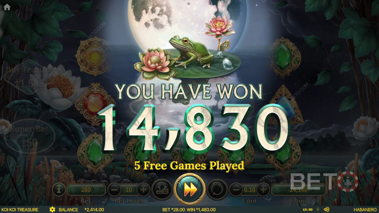Võida 1,682x Sinu panus Koi Koi Treasure Slot Online!