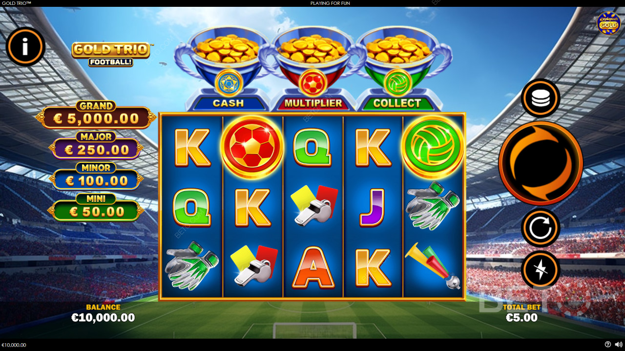 Võida 1,000x oma panus Gold Trios: Jalgpall! Video Slot!