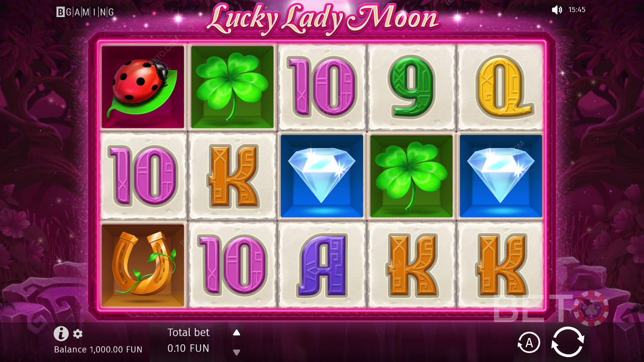 Fantaasiateemal põhinev mängupesa Lucky Lady Moon kasutas 10 fikseeritud võiduliini 5x3 ruudustikus.