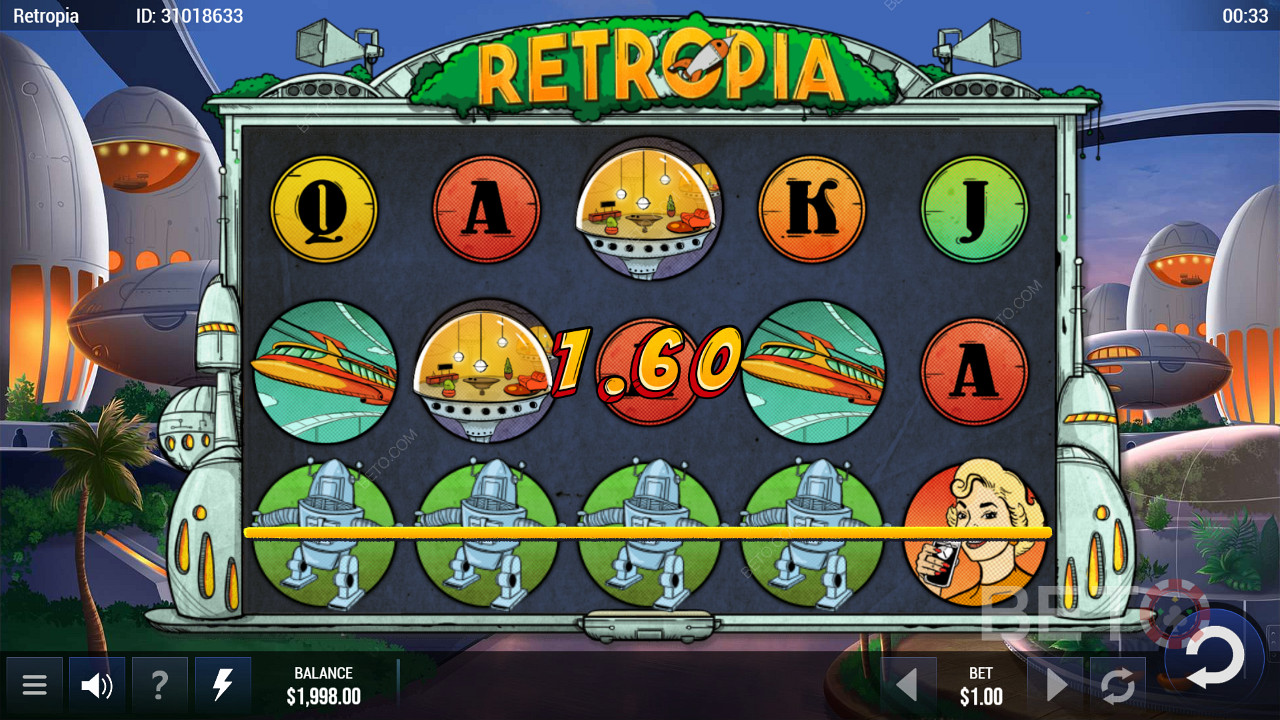 Kasuta ära 25 võiduliini ja maandu lihtsate võitudega Retropia mänguautomaadis