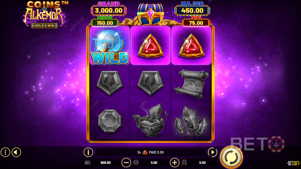Selgitused boonusfunktsioonide kohta mängus Coins of Alkemor - Hold & Win by Betsoft