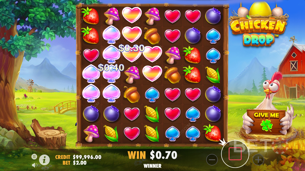 Maandage sümboleid klastrites ja saate võitu Chicken Drop online-mänguautomaadis.