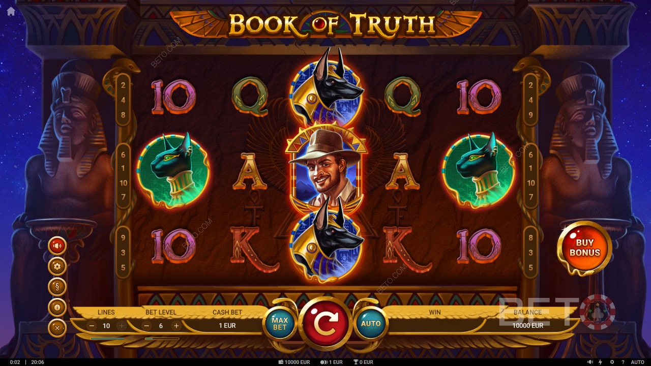 Book of Truth videopesa, millel on kahte tüüpi tasuta keerutusi koos laienevate sümbolitega
