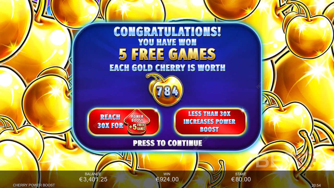 Võida Cherry Power Boost online slotis 2500x oma panus!