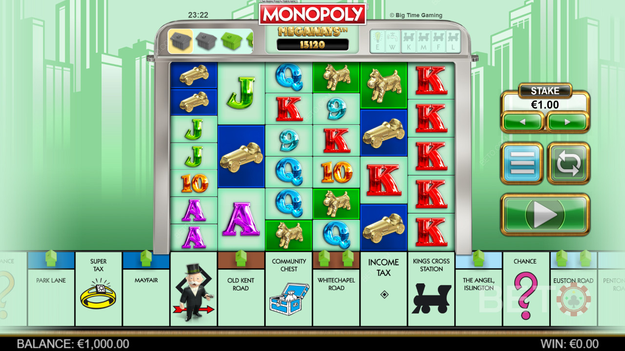 Megaways mängude ruudustik Monopoly Megaways