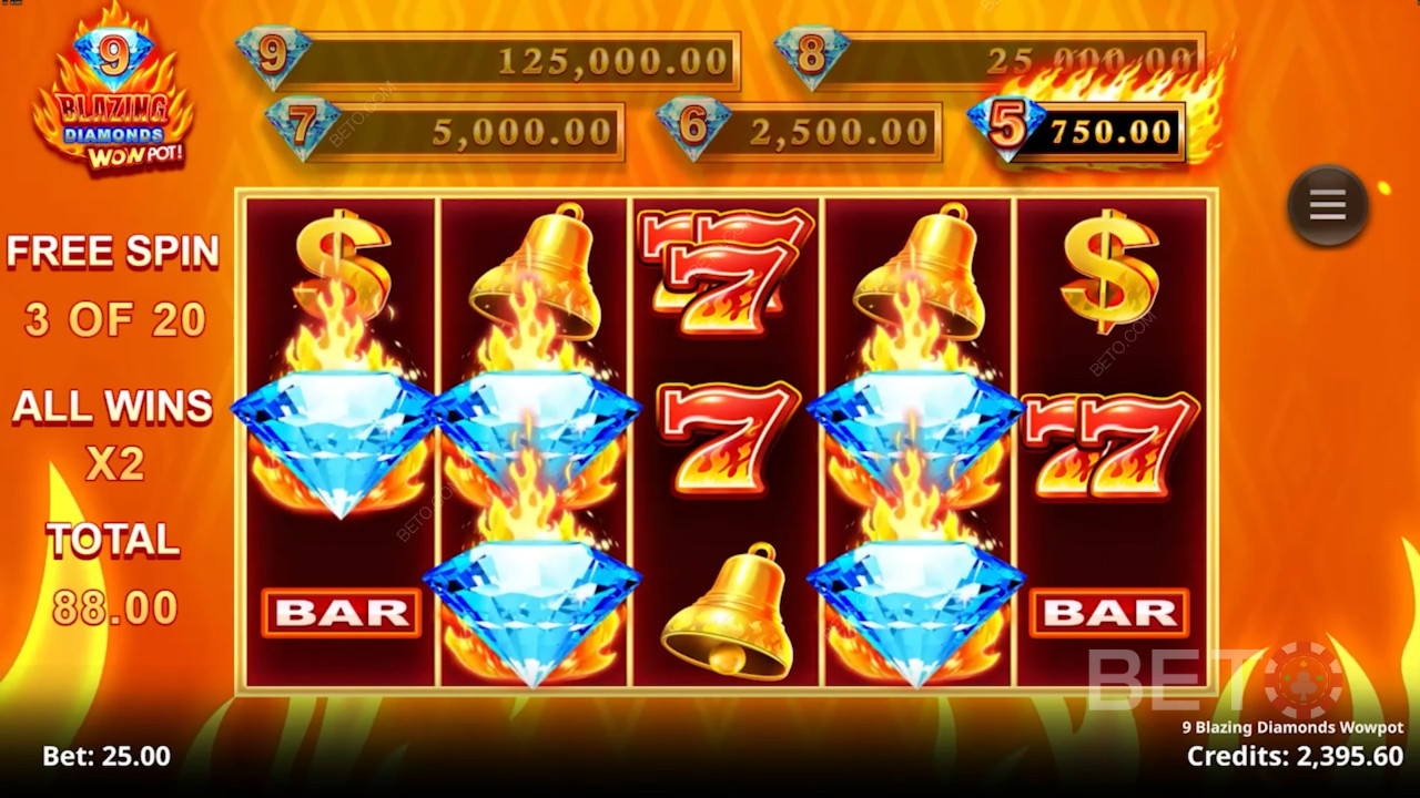 9 Blazing Diamonds Wowpot BETO Slots
