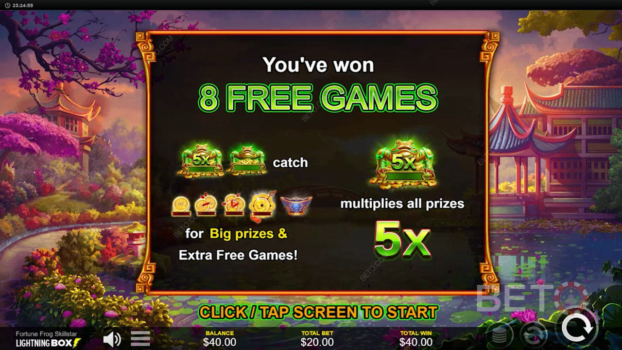 Võida suurelt mänguautomaadiga Fortune Frog Skillstar - Maksimaalne võit on 4,672 korda suurem kui sinu panus.