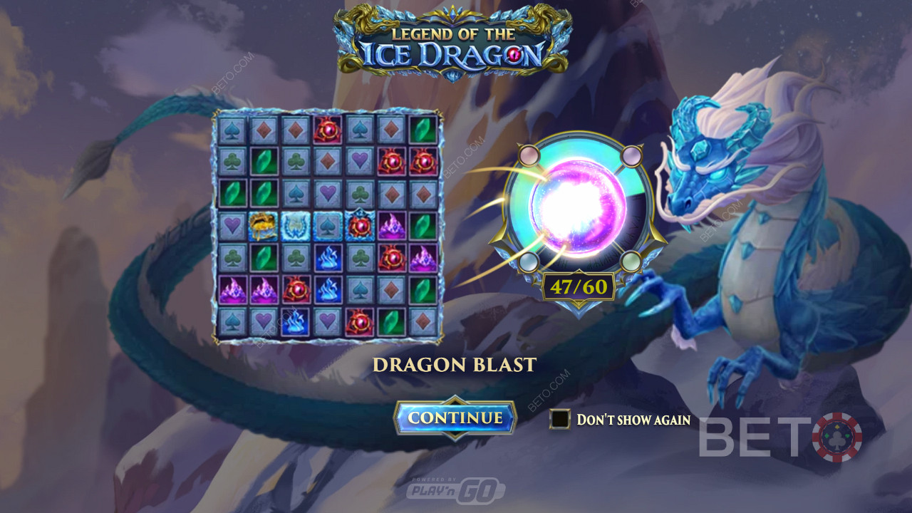 Käivitage mitu võimsat funktsiooni, nagu Dragon Blast aadressil Legend of the Ice Dragon slotis