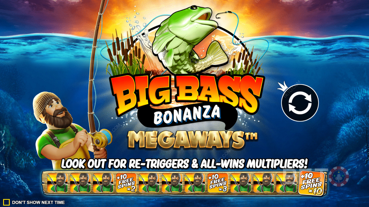 Naudi tasuta spinnide korduvvõitu koos võidu kordajatega mängus "Free Spin retriggers". Big Bass Bonanza Megaways slot