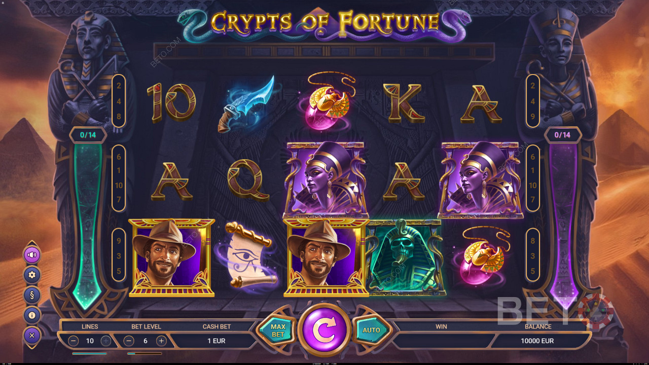 Koguge Scatterid, et käivitada tasuta spinnid mänguautomaadis Crypts of Fortune.
