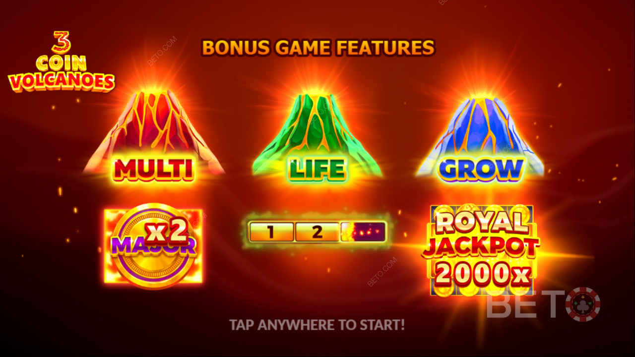 Võida 2,000x oma panus 3 Coin Volcanoes Slot Online!
