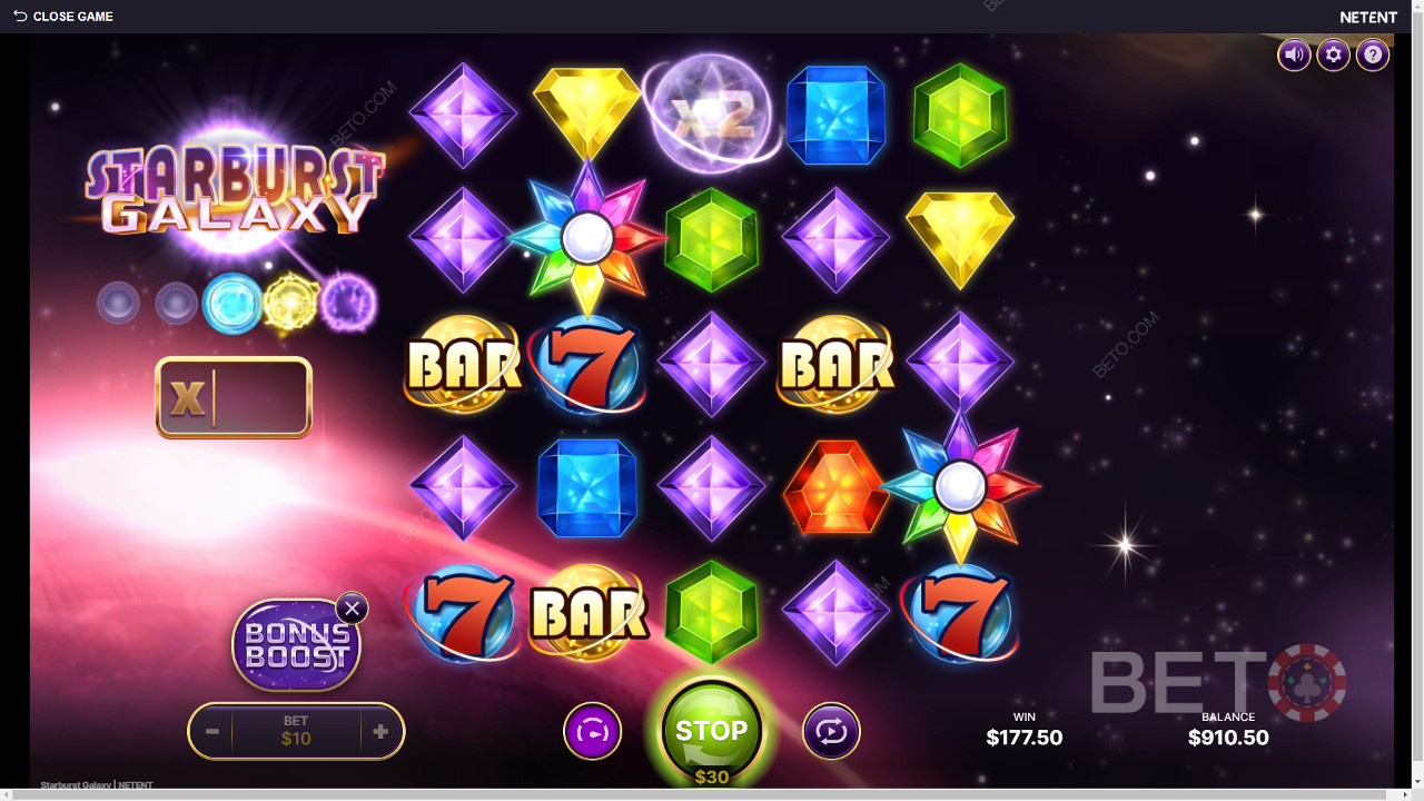 Võida 25,000x Sinu panus Starburst Galaxy Slot
