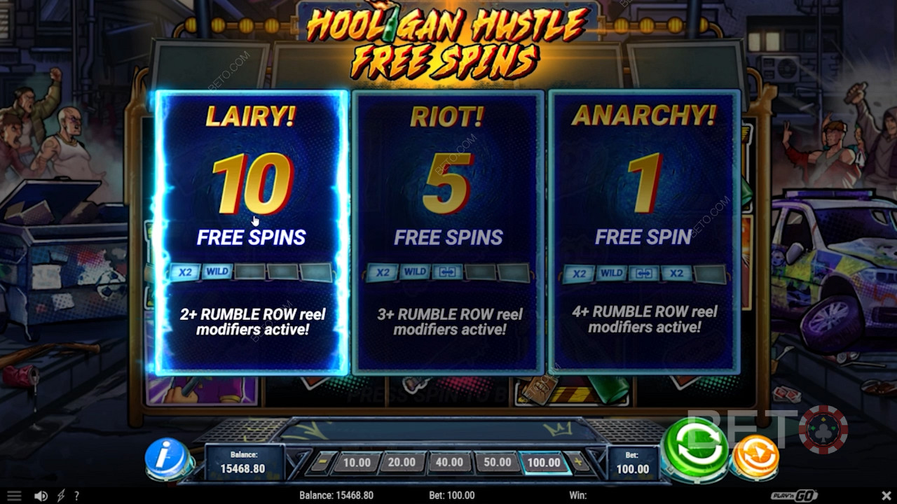 Vali tasuta keerutuse tüüp mänguautomaadis Hooligan Hustle