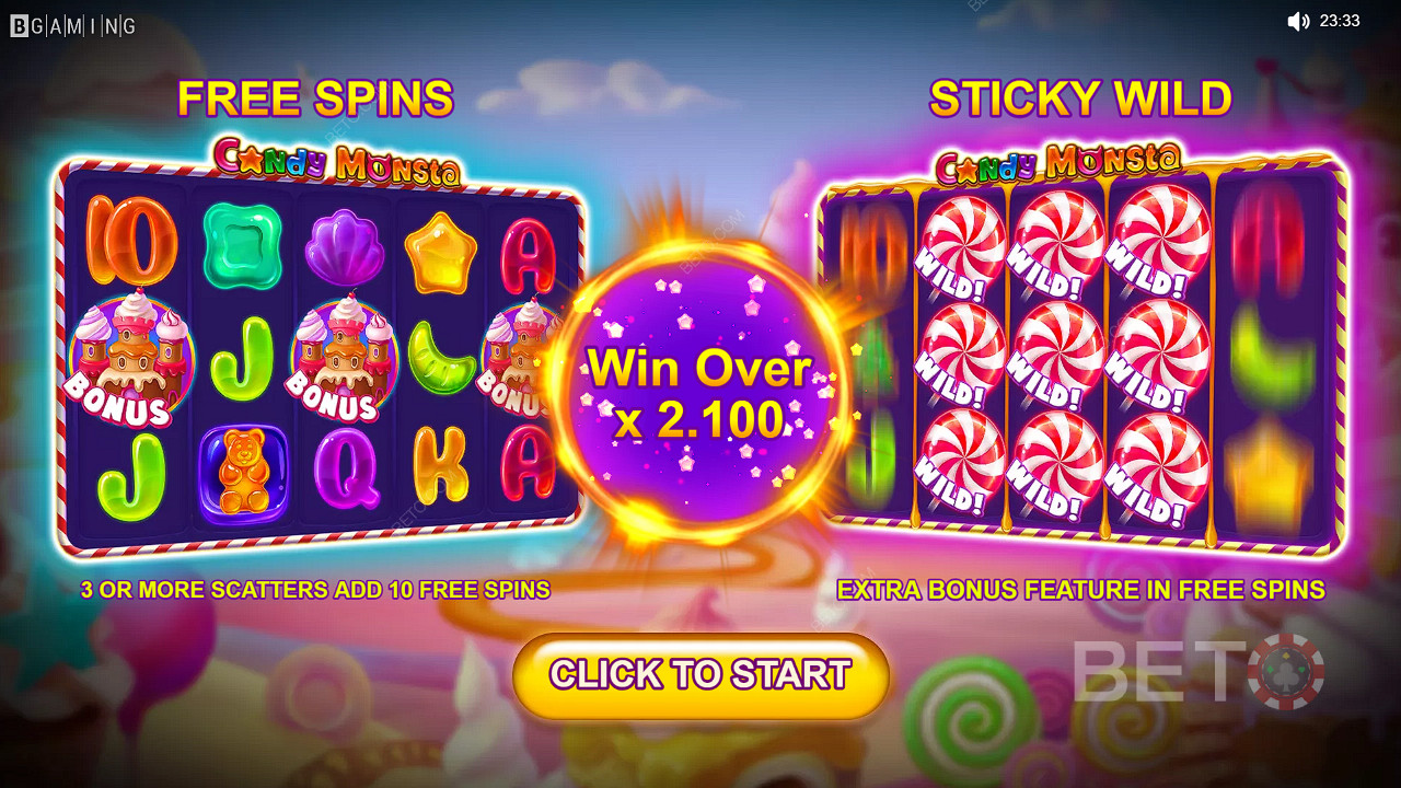 Mängi Candy Monsta mänguautomaati - nüüd, et võita rahalisi auhindu 1000-kordse kogueesmärgi väärtuses.