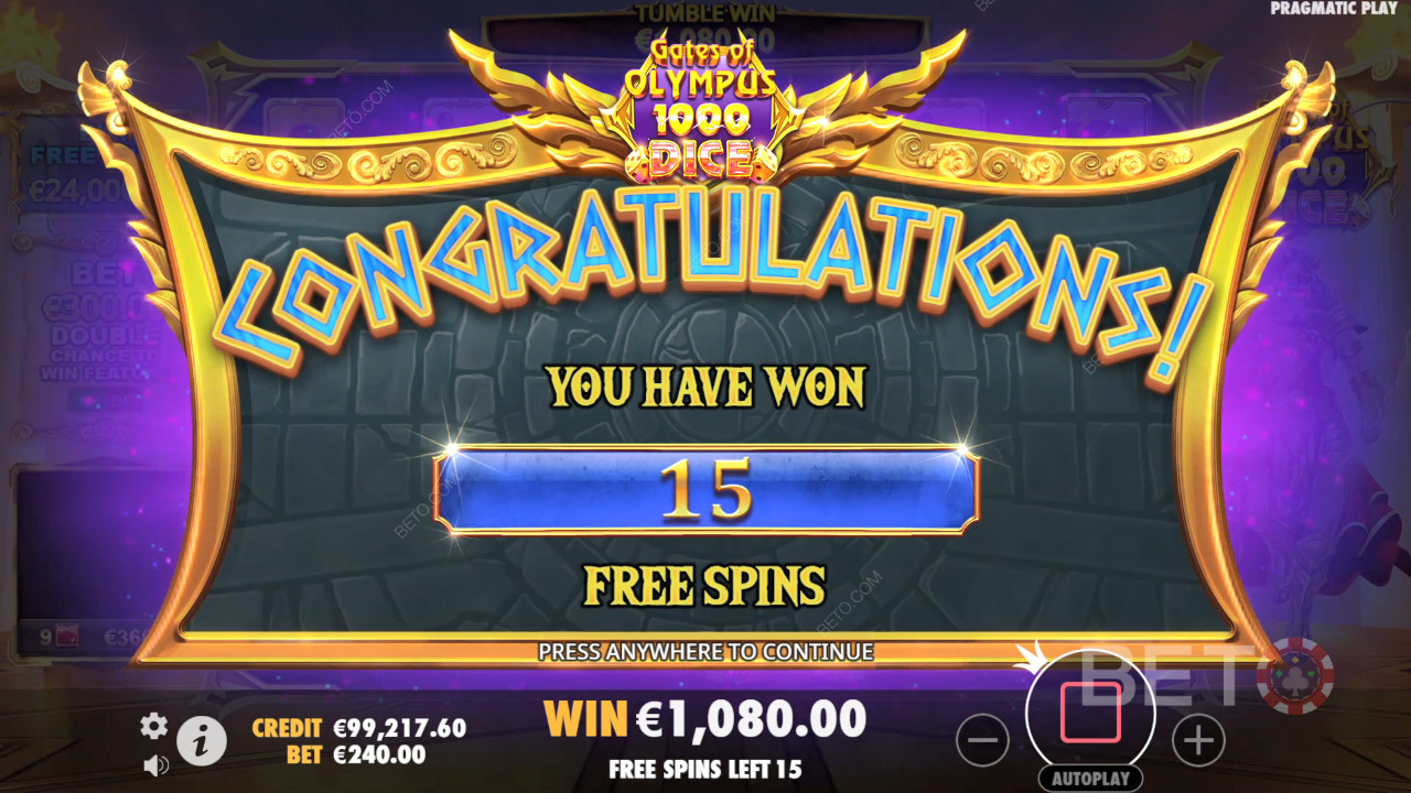Võida 15,000x oma panus Gates of Olympus 1000 Dice Slot!