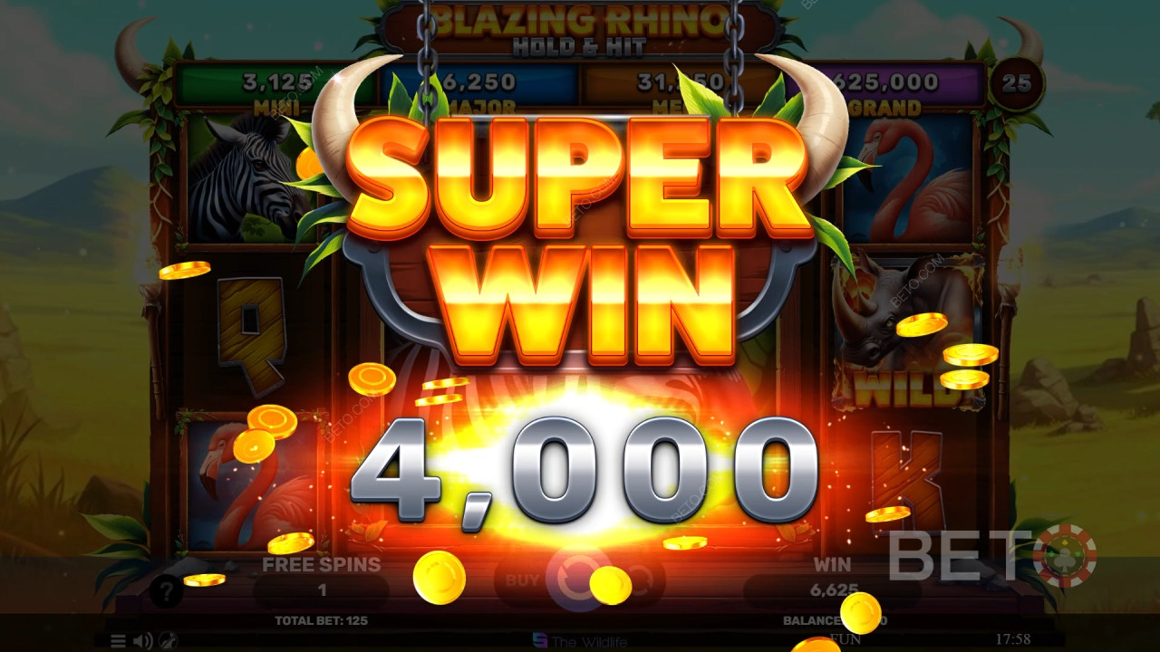 Võida 5000x oma panus Blazing Rhino Hold & Hit videomänguautomaadis!
