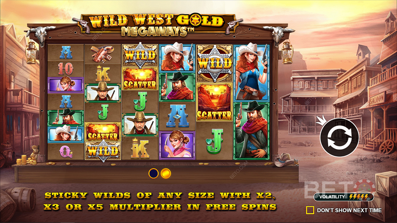 Wild West Gold Megaways slotis on kleepuvad Wildid koos kuni 5x kordajatega.
