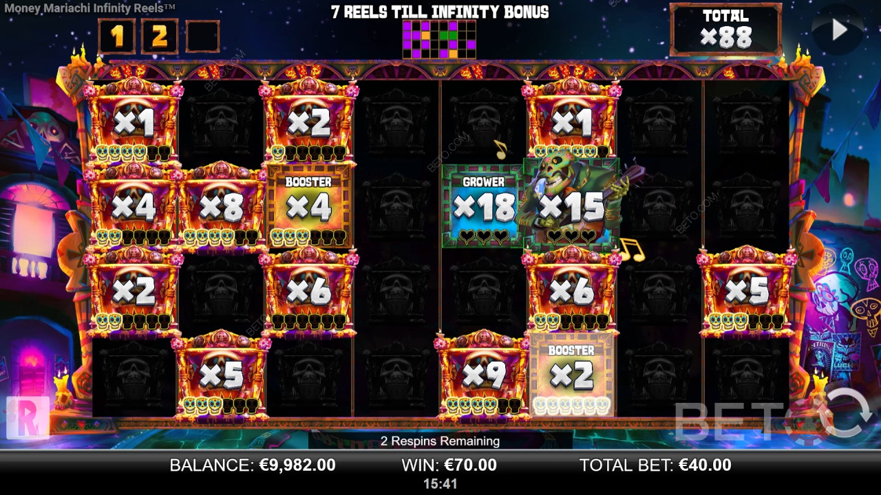 Boonusfunktsioonid, mida selgitab Money Mariachi Fiesta Infinity Reels poolt Reel Play