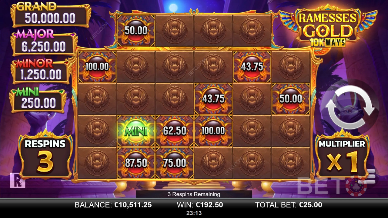 Võida Ramesses Gold 10K Ways mänguautomaadis 9,065x oma panus!
