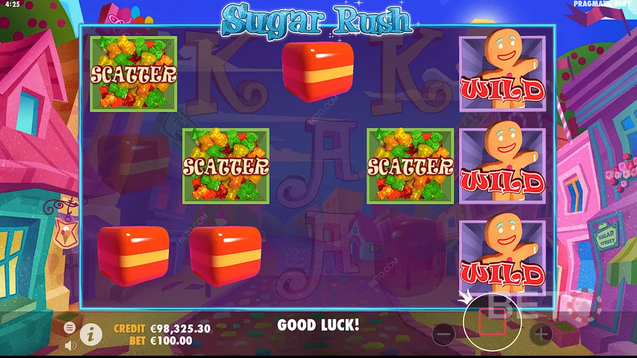 Tasuta keerutused aktiveeritakse, kui Sugar Rush mänguautomaadis on vähemalt 3 Scatterit.
