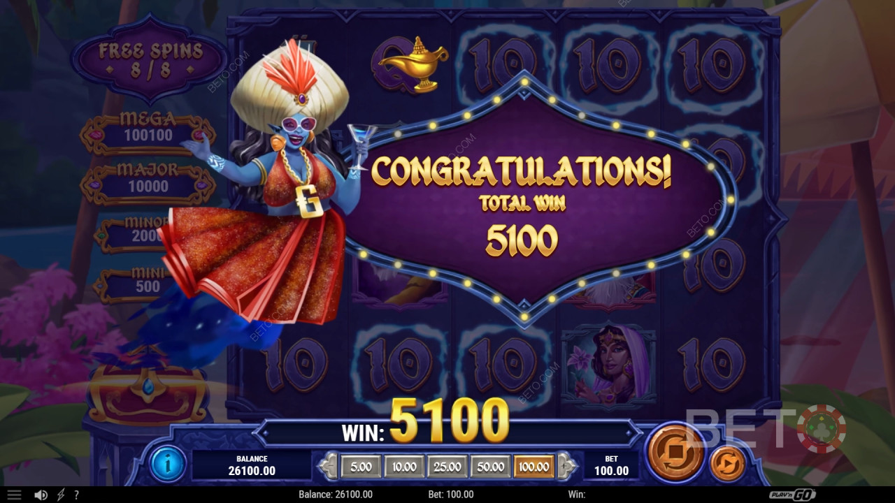 Boonusfunktsioonid, mida selgitab 1001 Mystery Genie Fortunes poolt Play