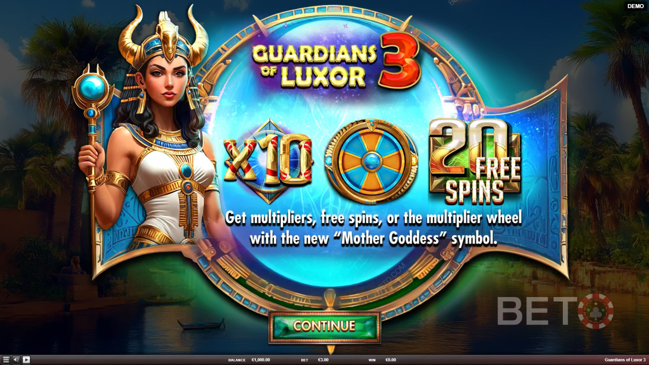 Red Rake i mängu „Guardians of Luxor 3” boonusfunktsioonide selgitus
