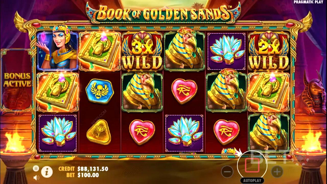 Multiplier Wildid ilmuvad Book of Golden Sands online slotis