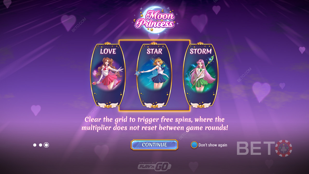 Vali, millist tüüpi tasuta keerutusi sa soovid Moon Princess mänguautomaadis mängida