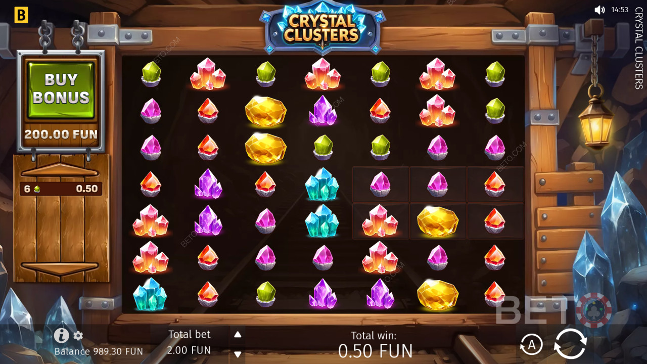 BGamingi mängu „Crystal Clusters” lisafunktsioonide selgitus